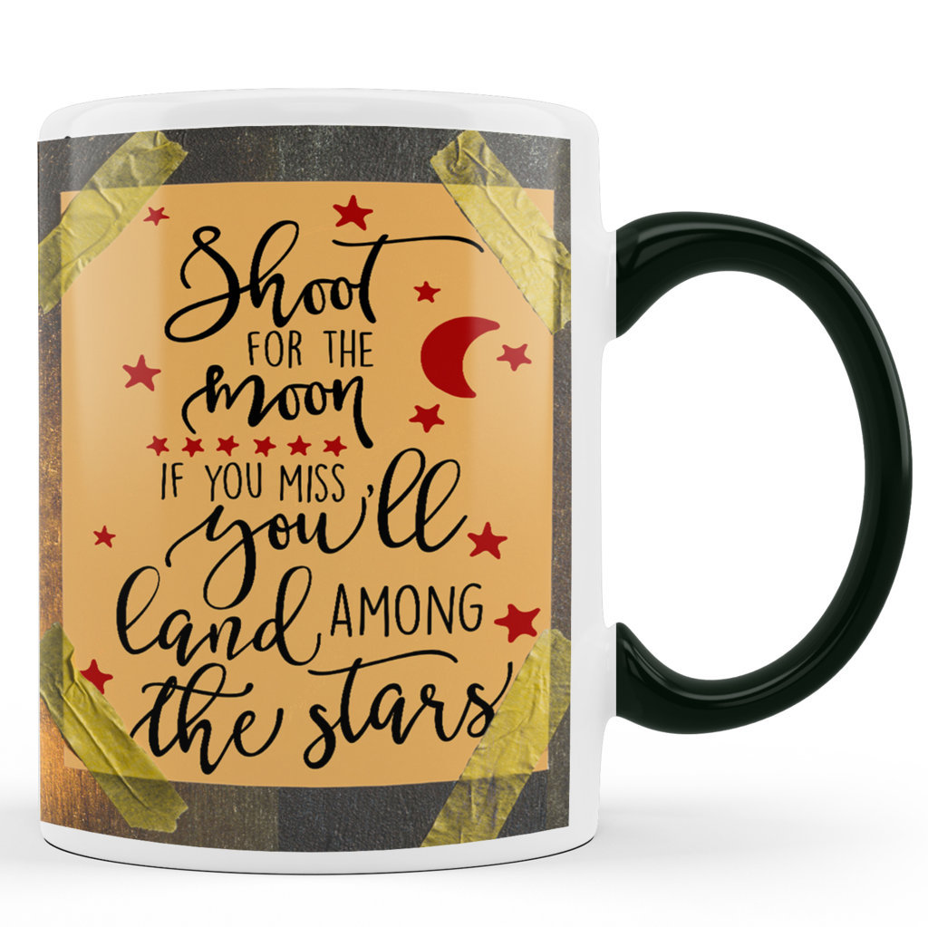 Printed Ceramic Coffee Mug | Shoot For The Moon | Motivational | 325 Ml 